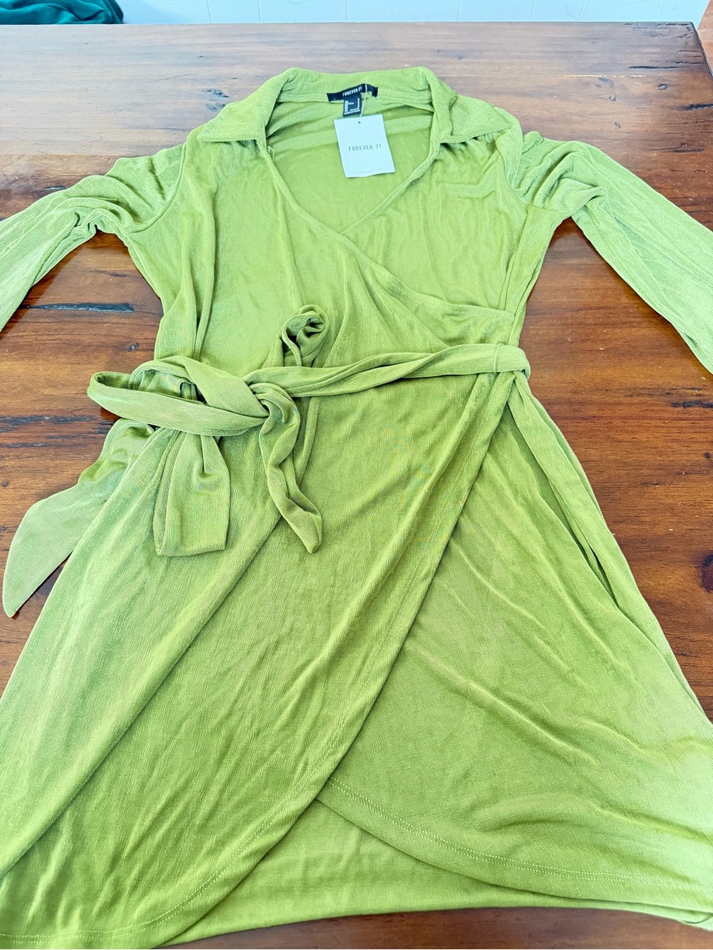 Forever 21 Lime Green Long Sleeve Wrap Dress